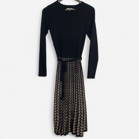 Max Studio Dresses & Skirts - Max Studio Black & Tan Sweater Midi Dress XS Long Sleeve Quiet Luxury